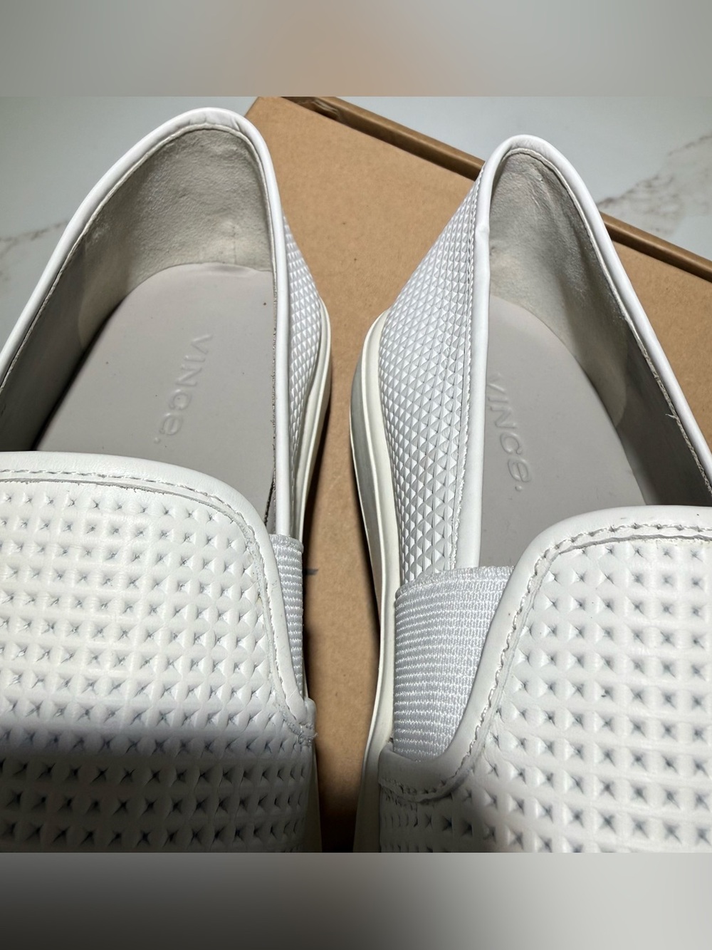 VINCE Blair Woodsmoke Perforated Leather Slip-On Loafers, White Size 7M - Picture 9 of 12